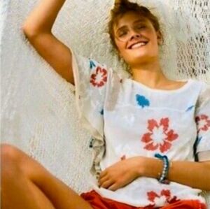 Anthropologie Tiny Embroidered Cross Stitch Flutter Sleeve Blouse Top XS